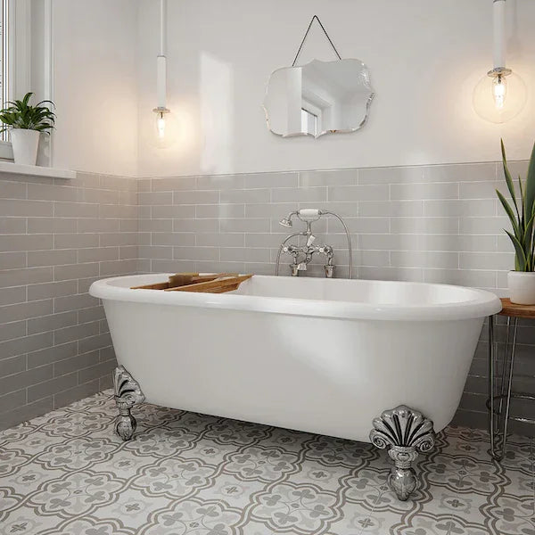 Dorset Light Grey Gloss Ceramic Wall Tiles 7.5x30cm - Metro Tiles