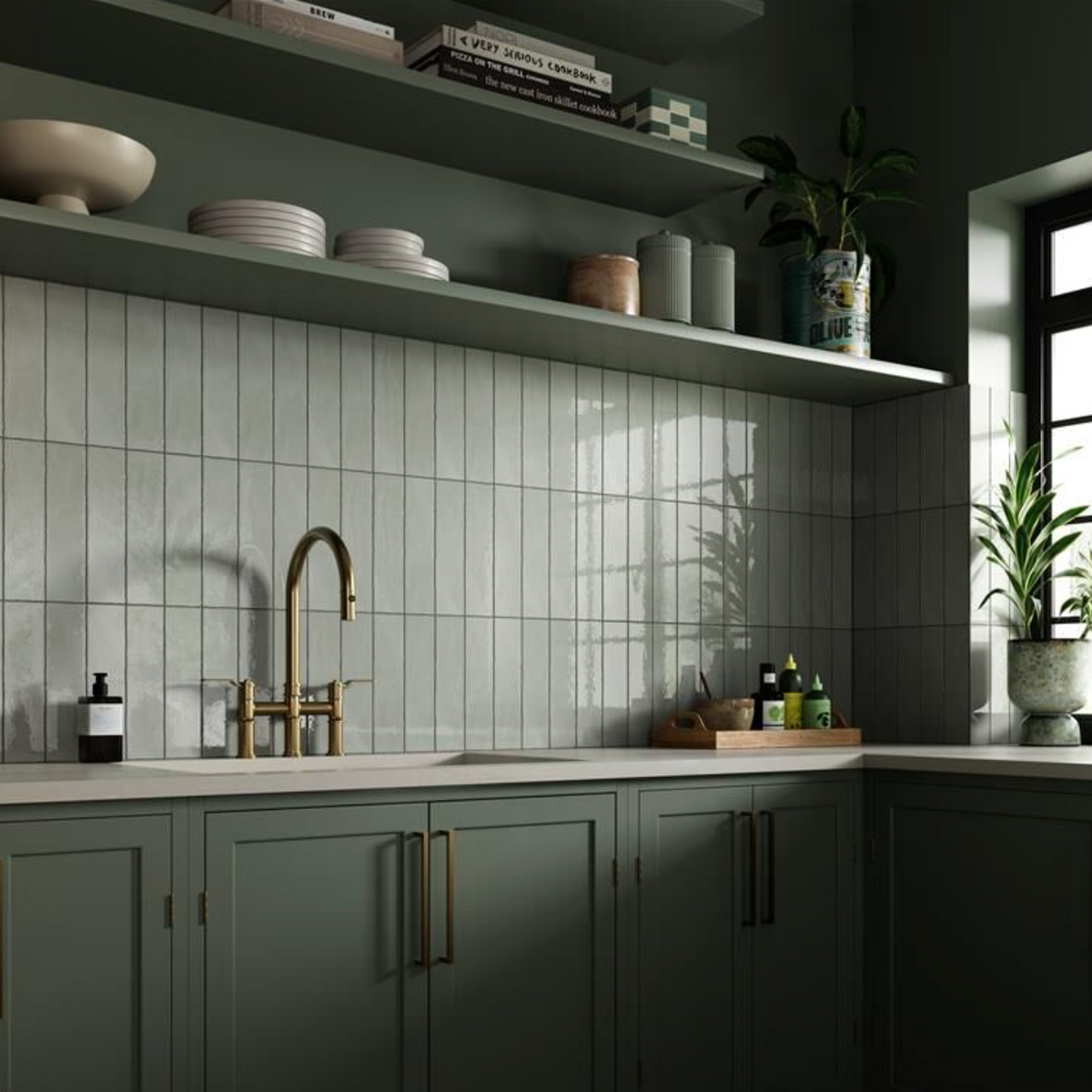 Countrywide Sage Handmade Effect Wall Tile 7.5x30cm