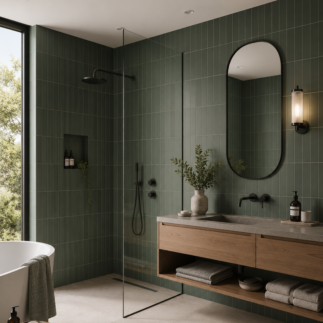 Sutton Pine Green Matt Porcelain Wall Tile 6x30cm