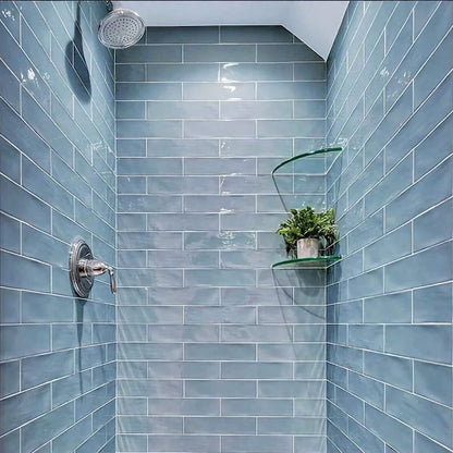 Handmade Aqua Ripple Gloss Wall Tile 7.5x30cm