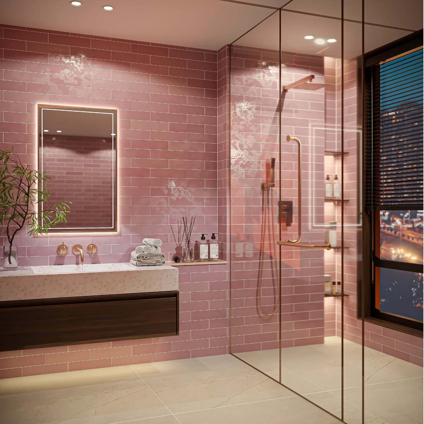 Opal Pink Gloss Wall Tiles 7.5x30cm - Metro Tiles