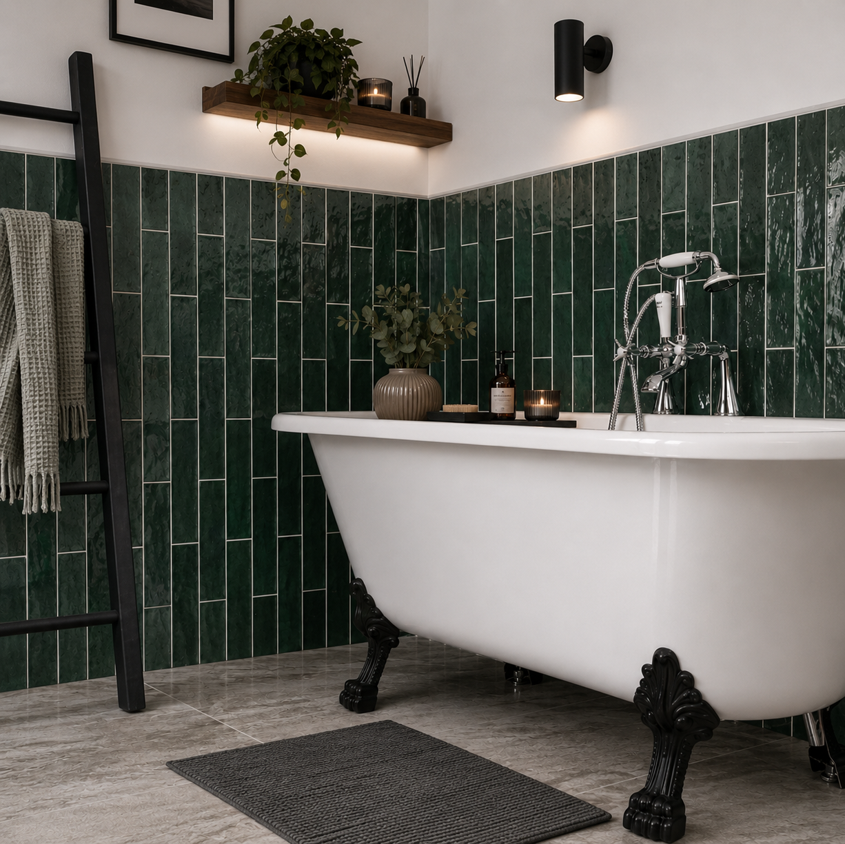 Rustic Porcelain Green Wall Tile 30x7.5cm