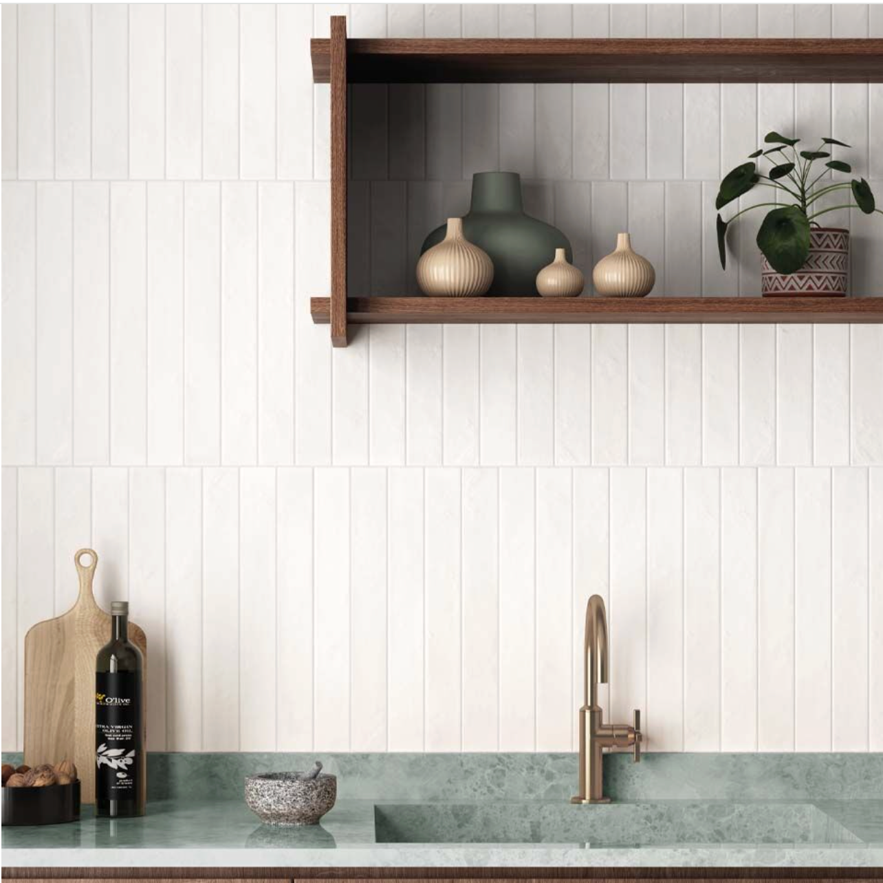 Mediterrano White Porcelain Wall Tile 5x40cm