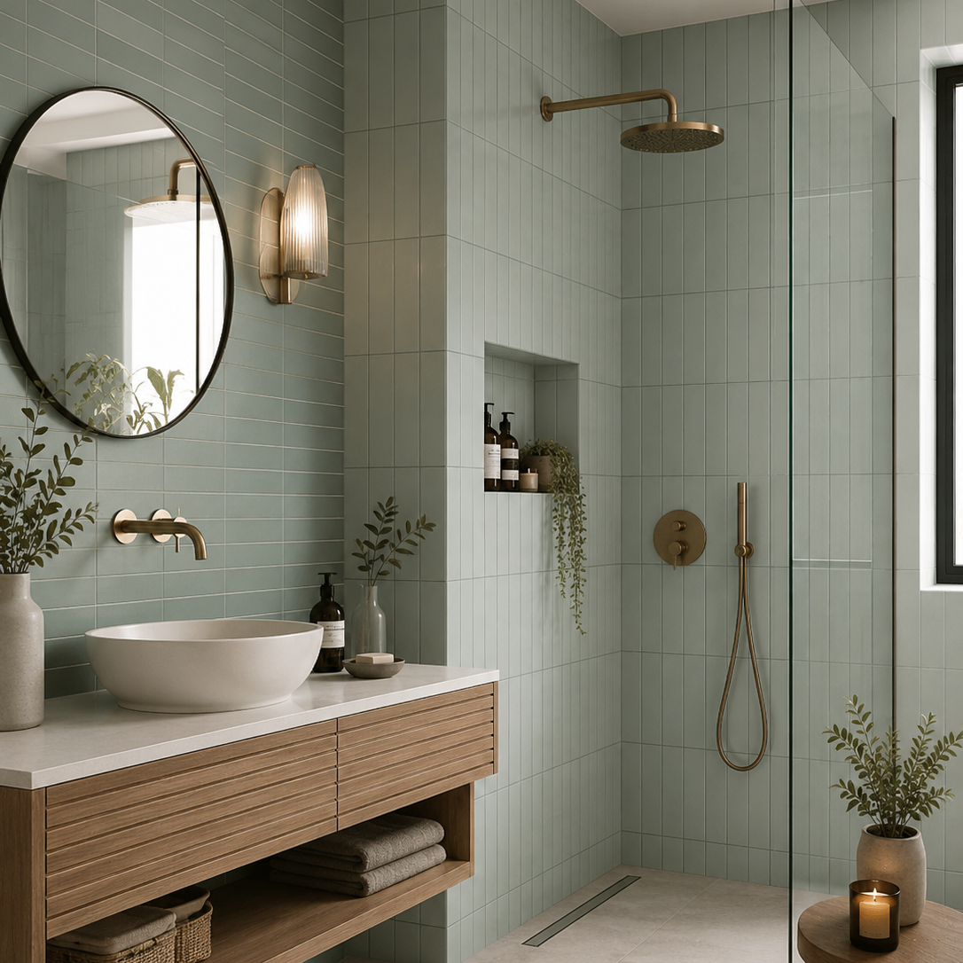 Sutton sage Matt Porcelain Wall Tile 6x30cm