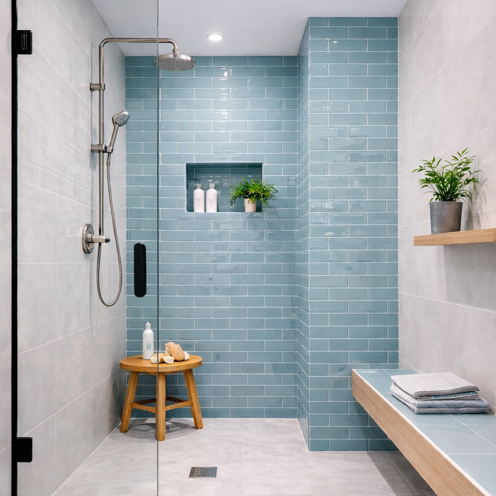Handmade Aqua Ripple Gloss Wall Tile 7.5x30cm
