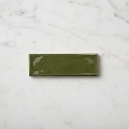 Riviera Olive Ripple Gloss Wall Tile 6.5x20cm