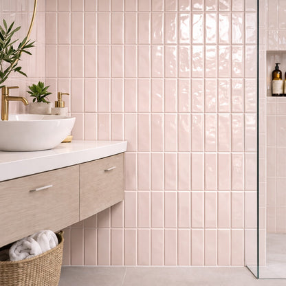 Riviera Soft Pink Ripple Gloss Wall Tile 6.5x20cm
