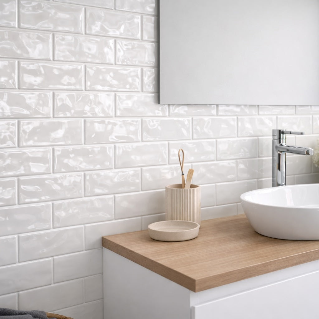 Riviera White Ripple Gloss Wall Tile 6.5x20cm