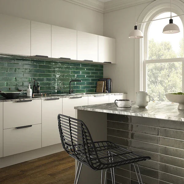 Verona Forest Green Ceramic Wall Tiles 7.5x30cm - Metro Tiles
