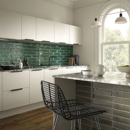 Verona Forest Green Ceramic Wall Tiles 7.5x30cm - Metro Tiles