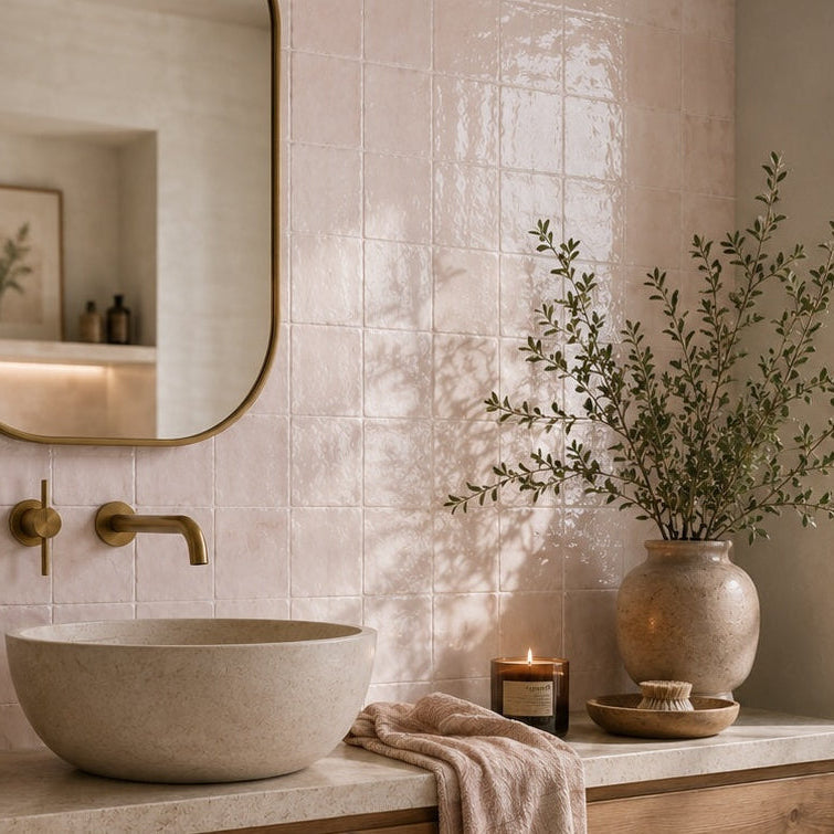 Zellige Pink Blush Wall Tiles 13x13cm